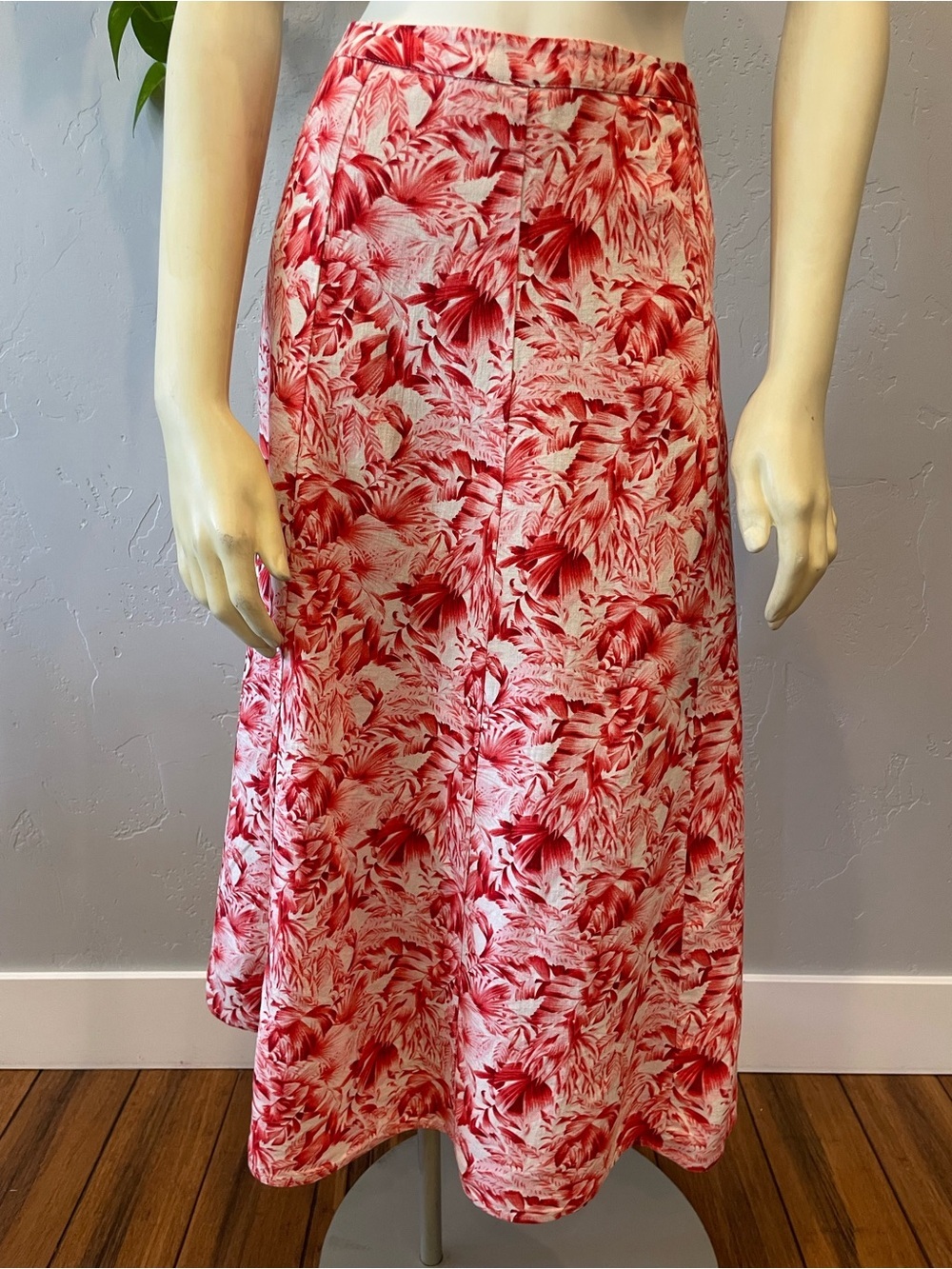 NWT linen blend Red tropical Floral A-Line Maxi Skirt 4